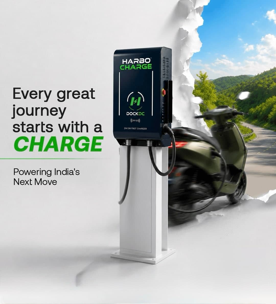 HarboCharge Dock DC fast charger — every great journey starts with a charge. Powering India's next move.