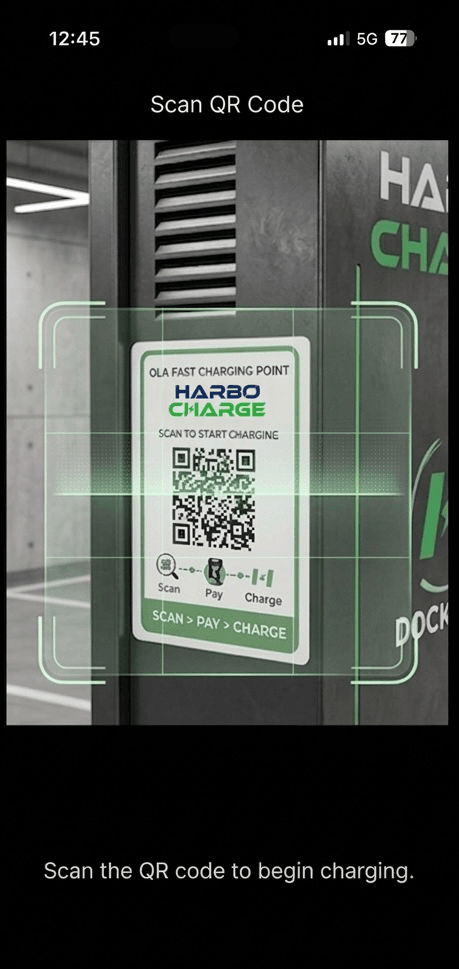 Scanning the HarboCharge QR sticker on the dock to begin charging