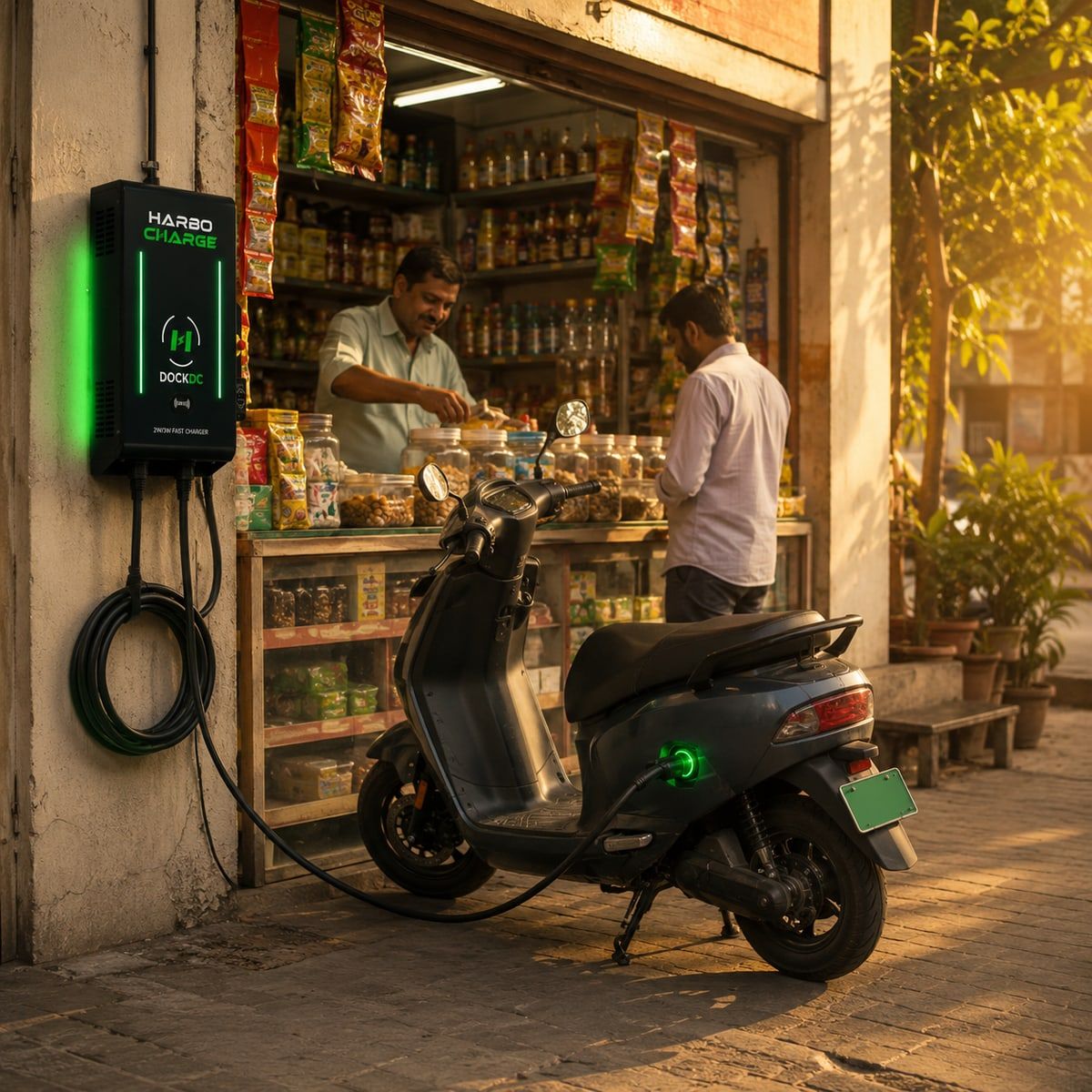 A busy local business thriving next to an EV charging point